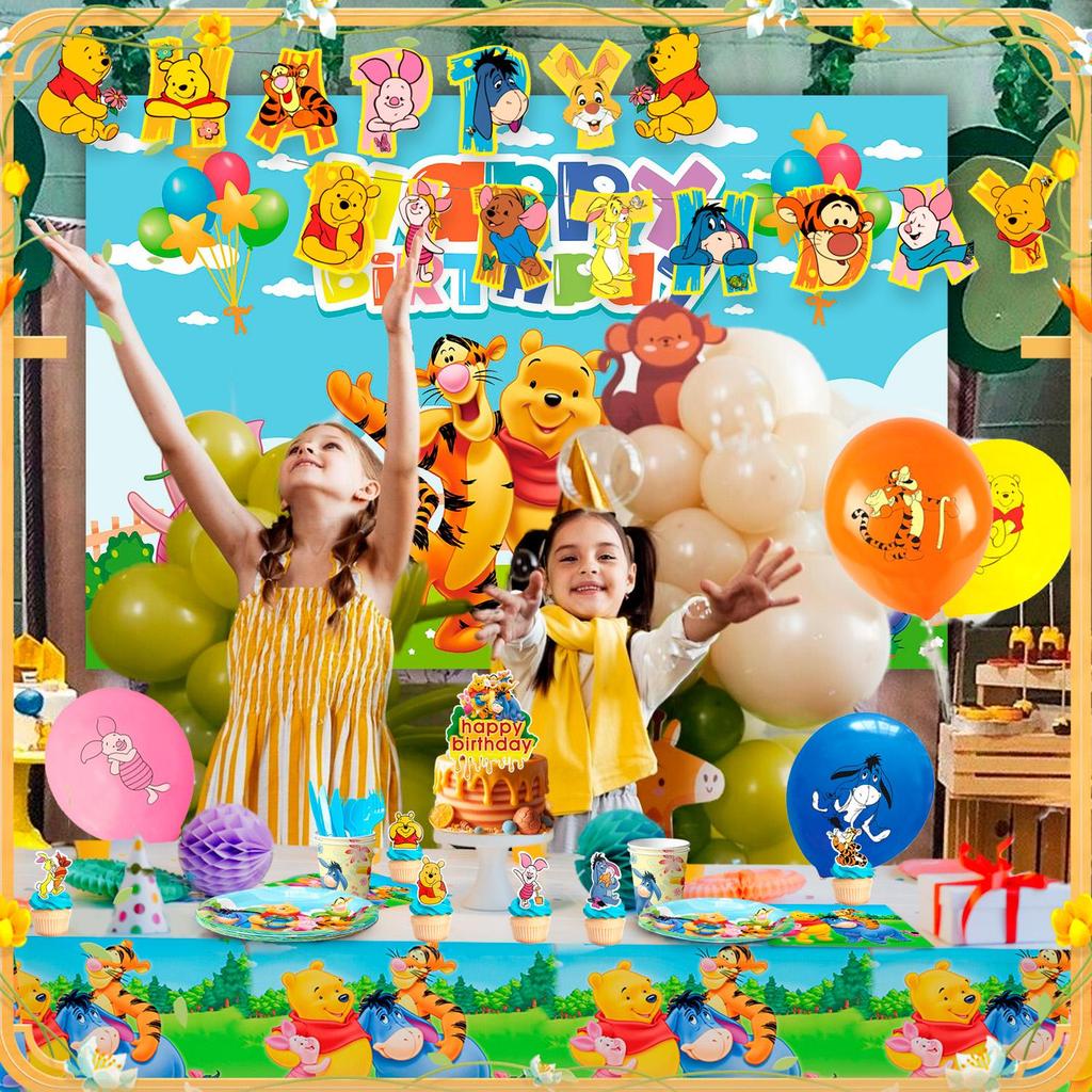 112Pcs Cartoon Birthday Party Supplies, Cartoon Party Decorations Set - Cartoon Tablecloth Balloons Backdrop Etc. Cartoon Party Birthday Decorations