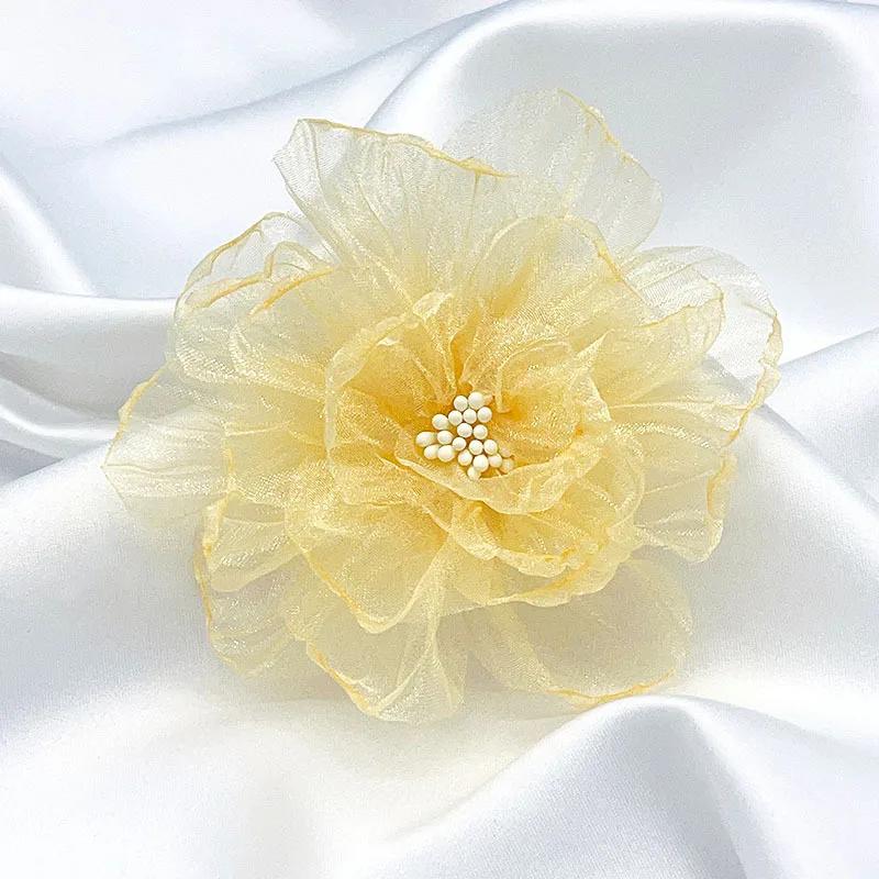 Toppa in tessuto chiffon fatto a mano con fiori da 9 cm, per abbigliamento, cappelli, borse, fermagli per capelli, accessori decorativi fai da te