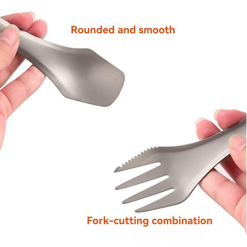 Outdoor Camping Cutlery Pure Titanium Utensils Multi-Purpose Titanium Fork & Spoon Set Portable Cloth Pouch Included