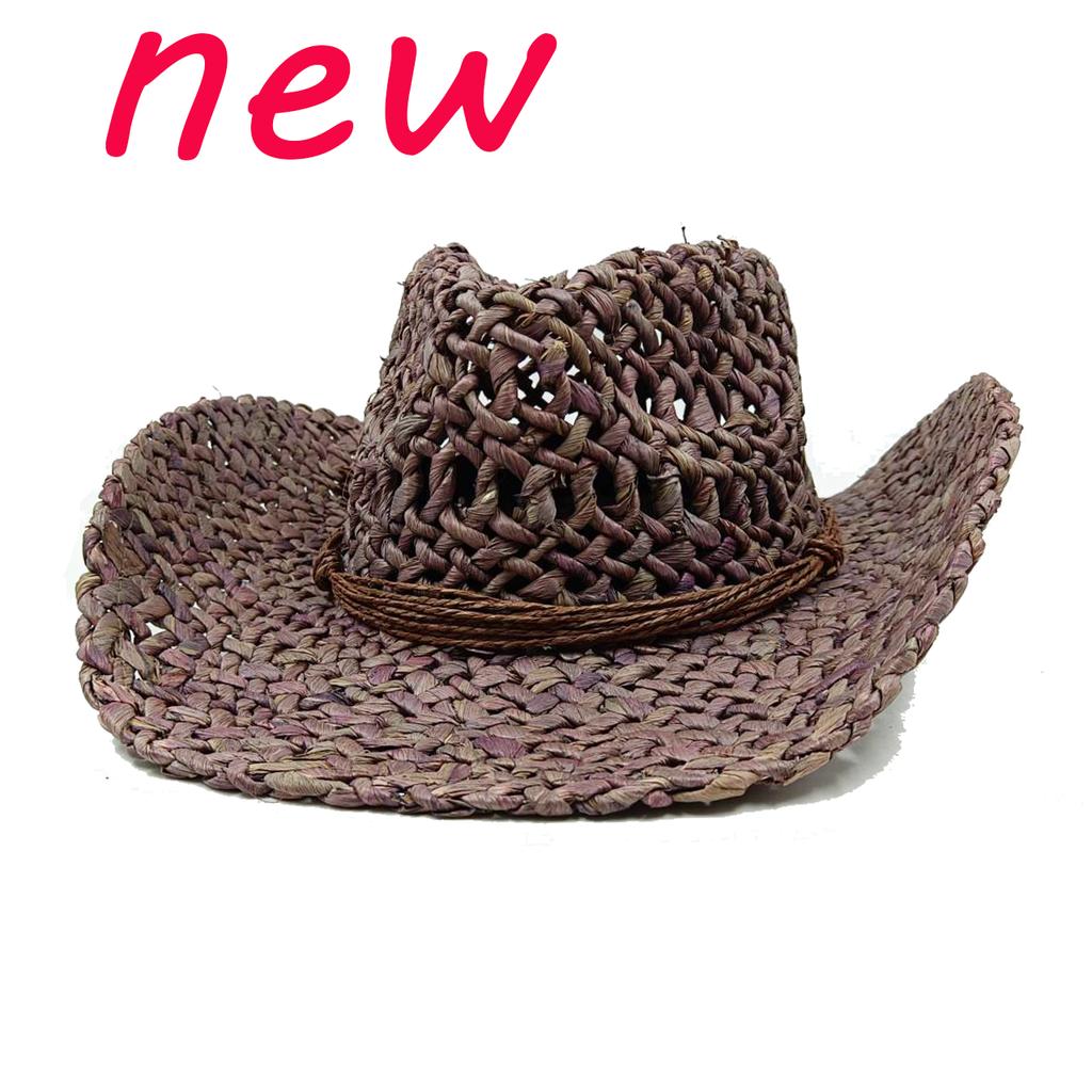 Matcha Green Cowboy Straw Hat Handwoven Hollow Men's and Women's Summer Sun Hat Western Cowboy Straw Hat  sombrero vaquero