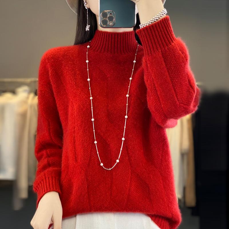 Women's Pullovers Winter Soft Merino Wool Sweater Half High Neck Thick Cashmere Sweater