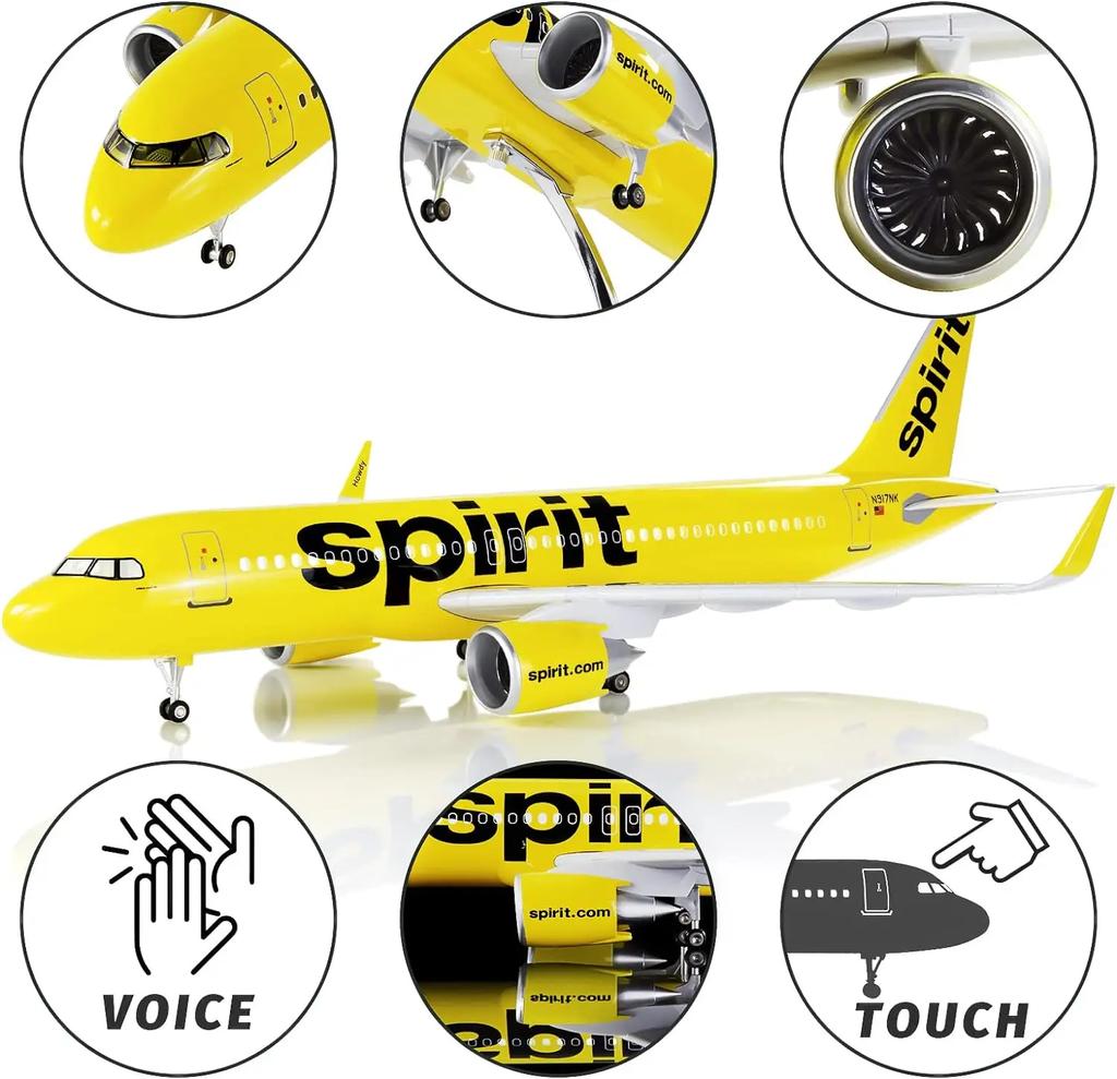 Airplane Model 320 Aircraft A320 NEO Spirit Airlines 47cm Resin Light & Wheel Landing Gear Collection Plane Enthusiast Gift