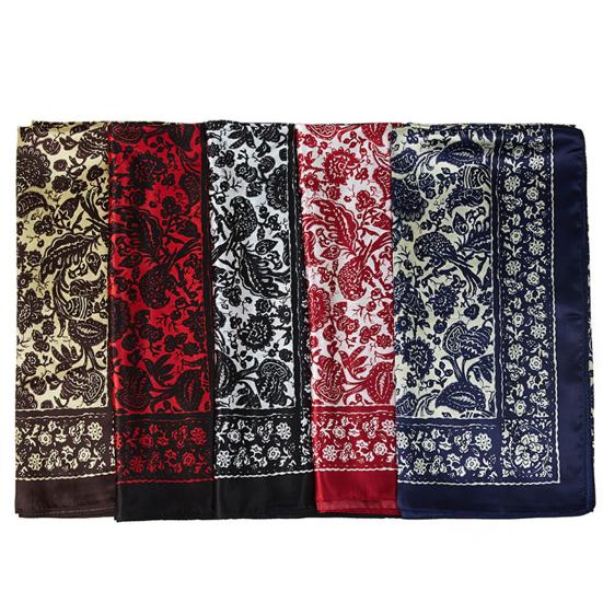 Women Neck Scarf Vintage Ethnic Style Contrast Color Square Shape Breathable Head Protection Soft Fabric Silky Women Head Wrap Female Headwear
