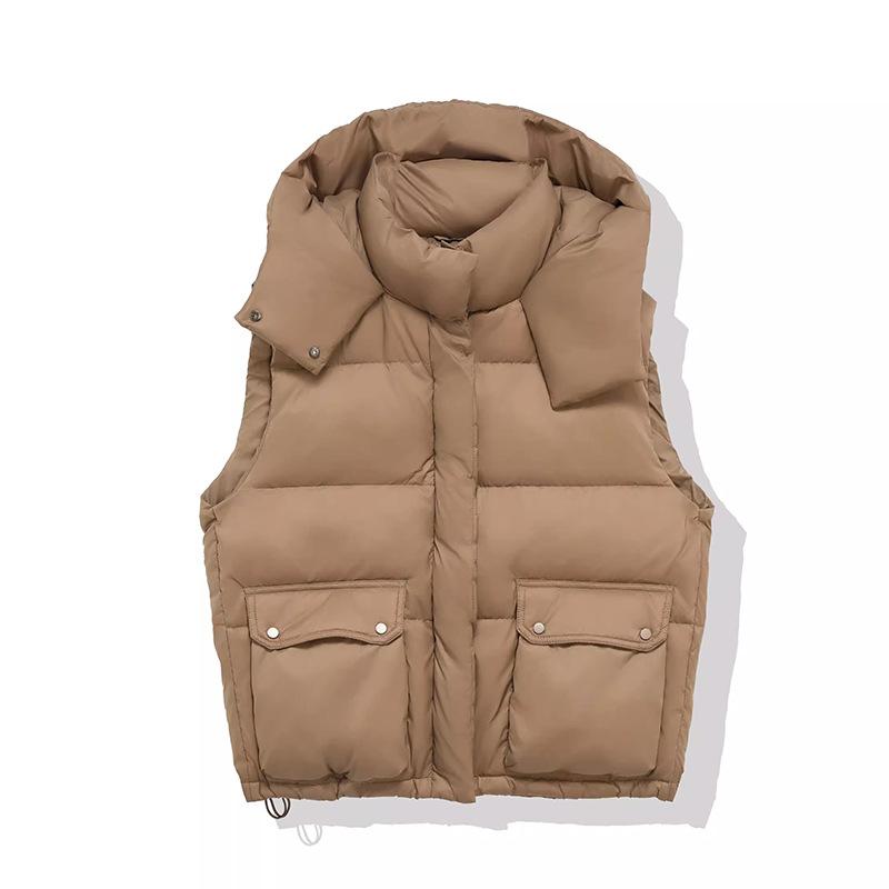 FASHION winter new hooded big pocket down  vest women's 2024 Korean version thick warm short vest winter tide Clothes