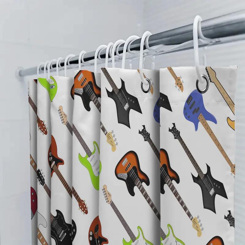Rock Out With Your Guitars: Electric Guitar Pattern Shower Curtain Music Lover'S Decor For Bathroom Or Kitchen