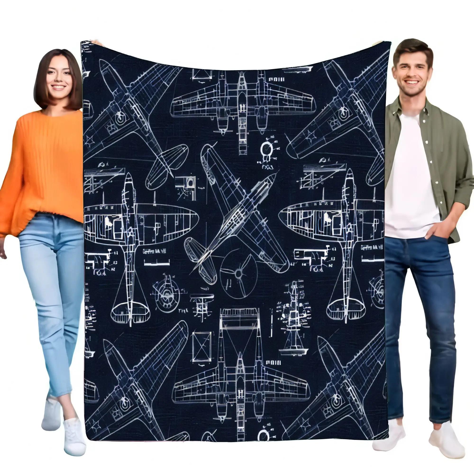 

Aviation Blueprint Blanket Soft Cozy Durable Throw Home Decor Gift for Aviation Lovers 75x90cm