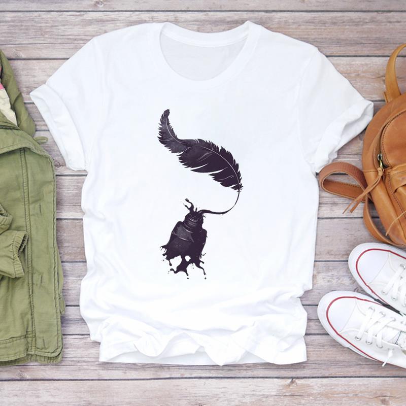 (European Size) 90s Tee Top Clothing Flower Watercolor Trend Cute Casual Short Sleeve Fashion T-shirt Women Print Lady Female Graphic T-shirt