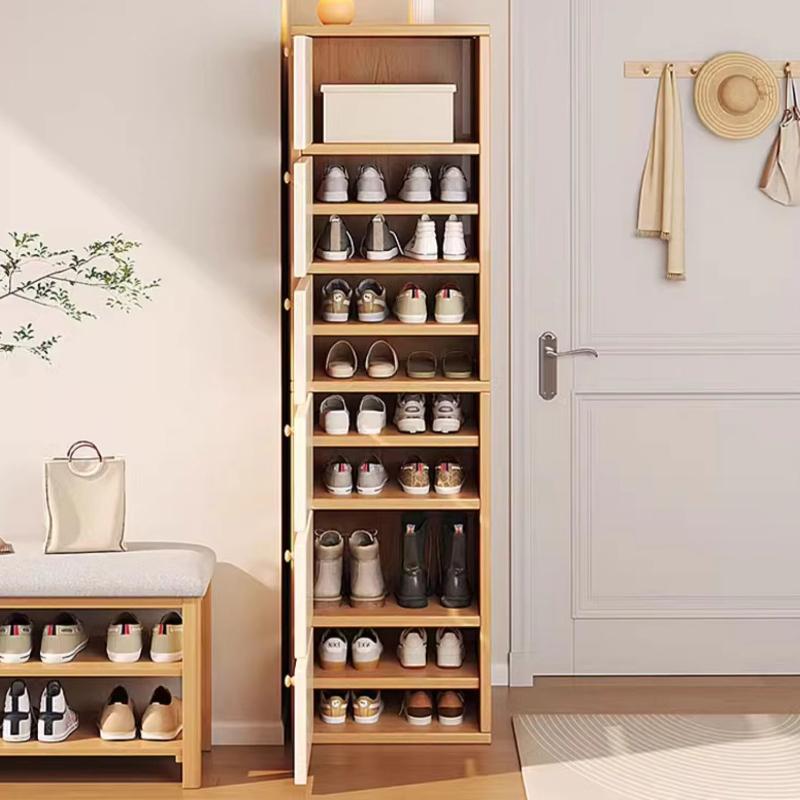Modern Minimalist Solid Wood Shoe Cabinet, Small Narrow Door Home Storage Unit, New Popular Multi-Layer Dresser, Indoor Corner