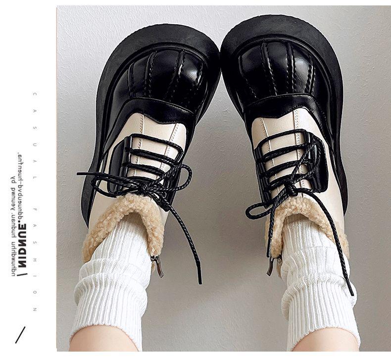 Women's Korean Style Thick Sole Ankle Boots - British College Style, Autumn/Winter High Heels, Height Increasing, Cotton Shell.