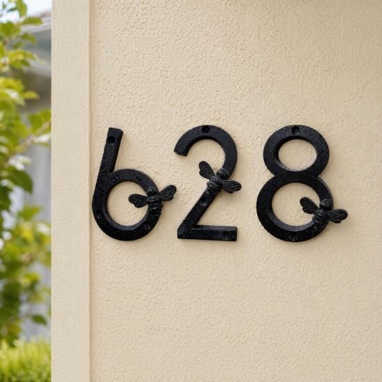 Bee House Number for Outside, Weather-proof Alloy Floating Address Numbers, Metal Number Sign for Door, Mailbox, Wall, Yard