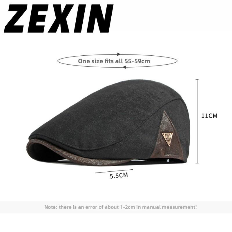 ZEXIN Autumn and Winter Hat Men's Beret England Retro Splicing Thickened Warm Duck Tongue Cap Female Literary Youth Forward Cap