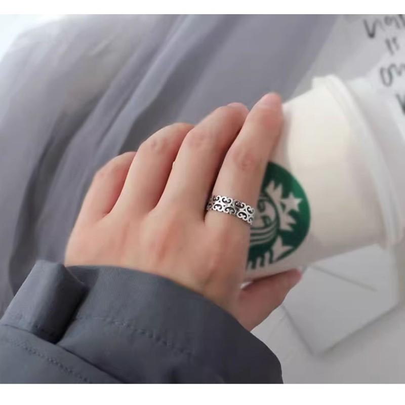 Vintage Cloud Motif Open Adjustable Ring Women Men Copper Plated Retro Boho Statement Finger