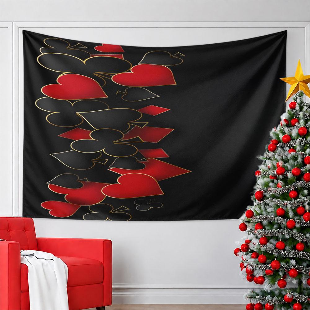 Playing Card Suits Design On Black Background Pattern Wall Hanging Tapestry Decorative Tapestry Home Decor for Bedroom and Living Room