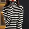 Women Sweaters Pullovers 2025 Autumn Winter Long SleeveTurtleneck Black Striped Knitted Sweater Women Tops Pullover JJ66