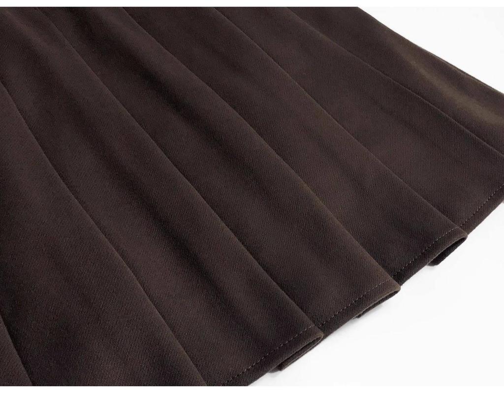 Women's Plus Size Woolen A-Line Pleated Skirt in Khaki - High Waist, Short Length for Spring and Autumn