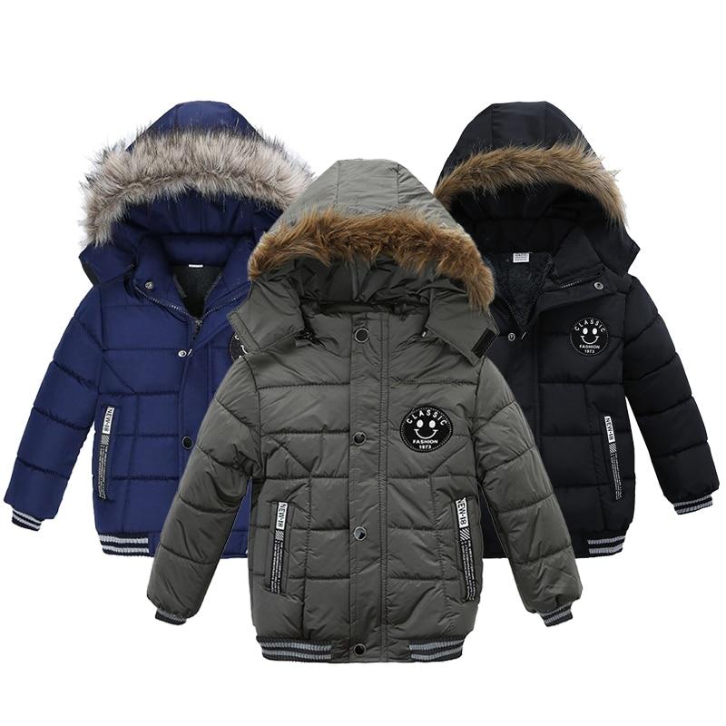 Keep Warm Boys Jacket Autumn And Winter Fur Collar Hooded Kids Jacket Casual Zipper Boy Outerwear 1-5 Years Kids Clothes