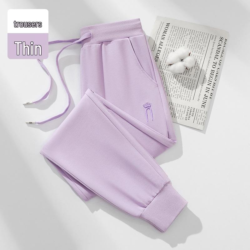 

GAGN Женские фиолетовые дышащие хлопковые спортивные штаны с высокой посадкой - Маленький размер, Универсальные, Легкие длинные брюки для весны и лета M