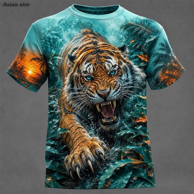 Men's Animal Wolf Tiger Funny Duck T Shirt Short Sleeve T shirt 3D Print O-Neck Shirt Exaggerated Designer Party Holiday t shirt