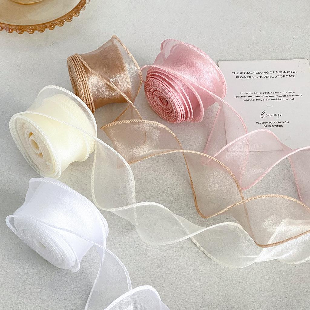 Fishtail Yarn Ribbon Bouquet Packaging Material Rainbow Color Lace Tail Yarn Ribbon Wave Chiffon Yarn Gift Strap