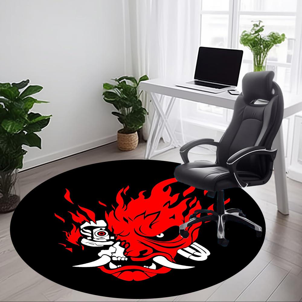 1pc Flame Demon "Gothic Skull" Office Round Area Rug, Under Office Chairs Bedroom Living Room Home Decor, Room Deco