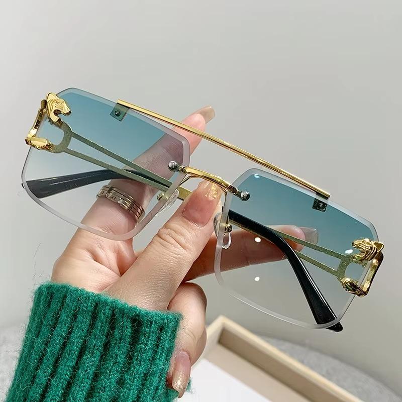 Vintage okulary przeciwsłoneczne bez oprawek mężczyźni kobiety moda ponadgabarytowe kwadratowe odcienie okulary nowe podwójne mostki gradientowe okulary przeciwsłoneczne UV400