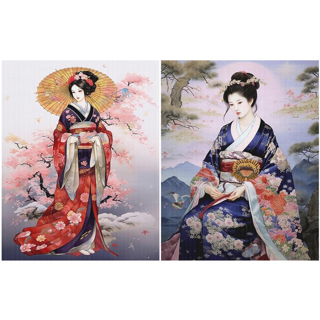 Geisha Full 11CT 3 Strands DIY Stamped Cross Stitch Kits for Adults Home Decor Cross Stitch Art and Crafts Kits 15.75x19.69in