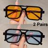 2 Pairs Vintage Square Sunglasses Men Chic Retro Double Bridge Gradient Outdoor Shades Women Casual Vacation Decor Sun Glasses