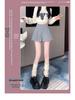 Women's Gray Retro Woolen Booty Shorts - Autumn/Winter Casual Straight Wide Leg Pants