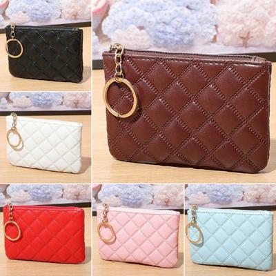 Damen-Geldbörse, tragbar, Mini-Kunstleder, glatter Reißverschluss, Schlüsselanhänger, Kartenhalter, einfarbig, schlanke Brieftasche, Münzen, Geldbeutel, Geldetui