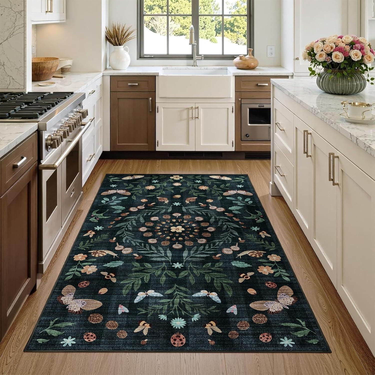 

Рожевий килим для вітальні Рослина Квітка Метелик Килими Машинне прання Нековзкий килимок Домашній декор Спальня Приліжковий килимок для підлоги 50x80cm