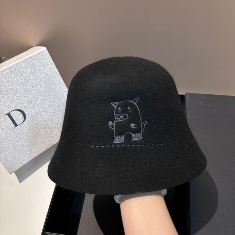 Womens 100% Wool Bucket Hat Small Fragrance Style Winter Warmth Fashionable Sun Protection