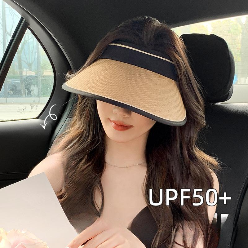 Foldable Lafite Sun Protection Hat Bicycle Face Covering Straw Hat Big Brim Sun Protection Tanning Glue Empty Top Hat