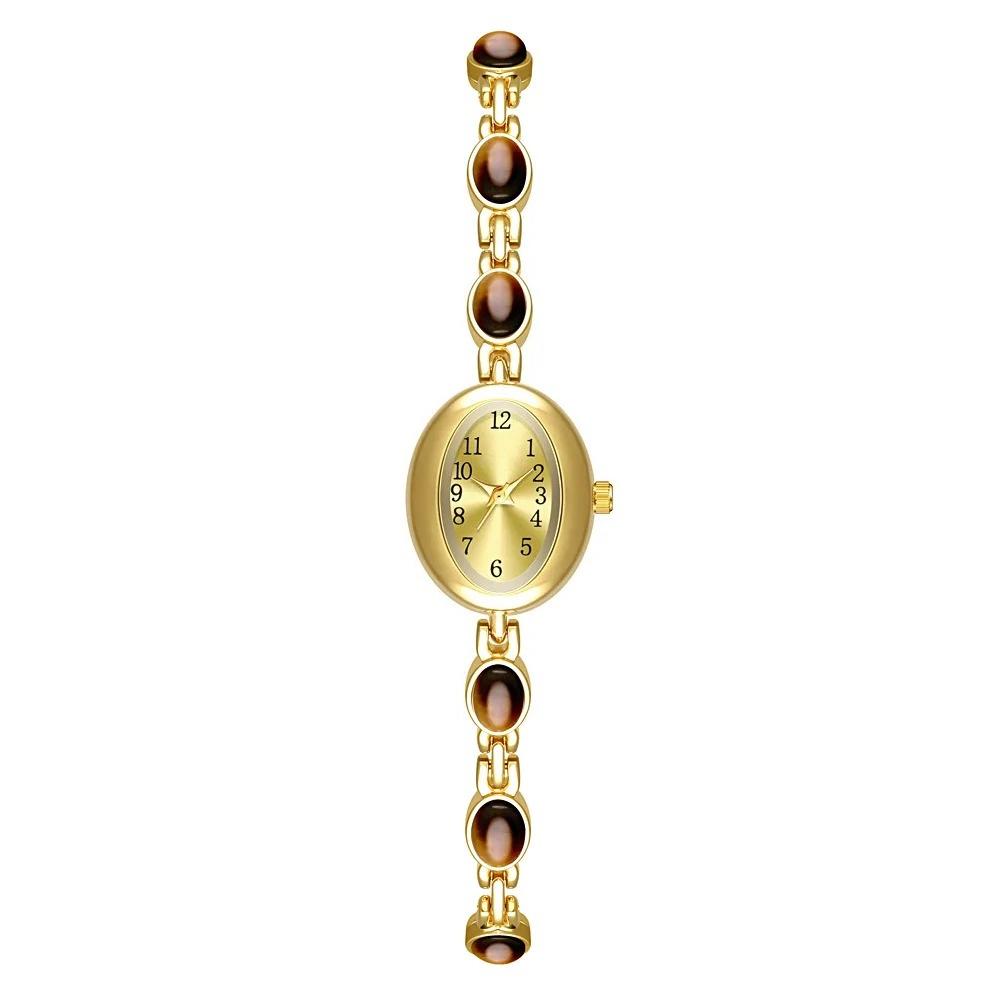 

Women s Vintage Colorful Jade Bracelet Wristwatches Clock Oval Dial Quartz Waterproof Watch коричневий