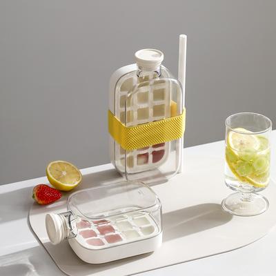 Portable Ice Cube Mold Tray Ice Making Box with Straw Cup Press Easy Ice Release Ice Cube Maker Bottle for Freezer