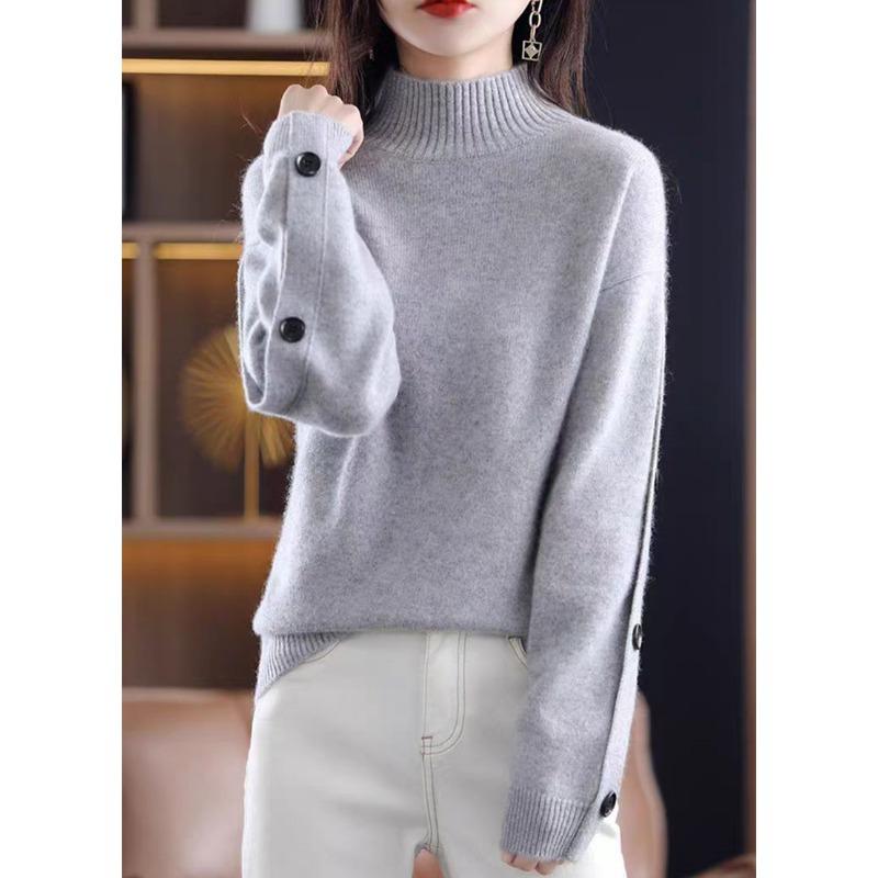 Autumn Winter Half High Collar Loose Casual Solid Color Sweater Women Simple All-match Bottomed Knitting Top