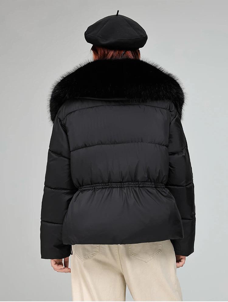 Women’s Short Big Fur Lapel Drawstring Warm Winter Jacket