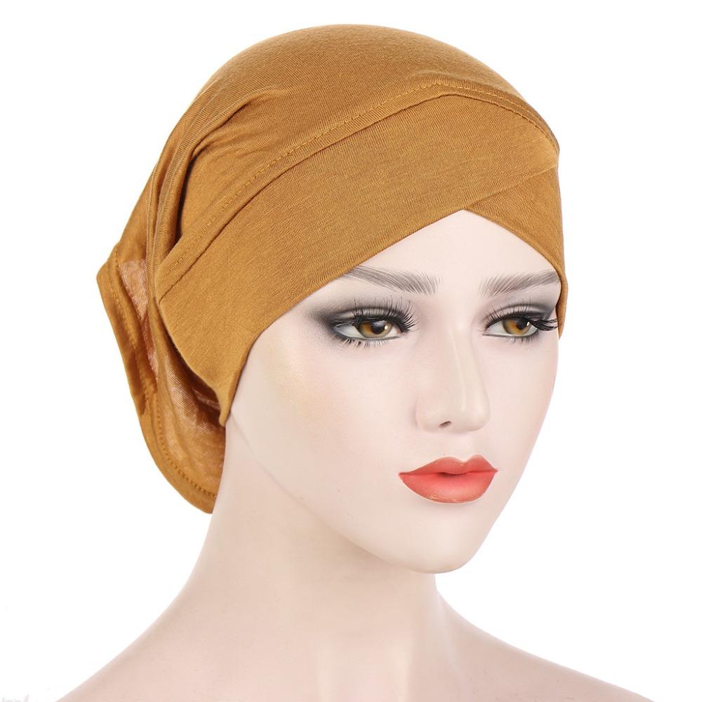 

Comfortable Fit Solid Color Inner Cap Cotton Forehead Cross Under Scarf Caps Jersey Breathable Under Hijab Bonnet for Women імбирний