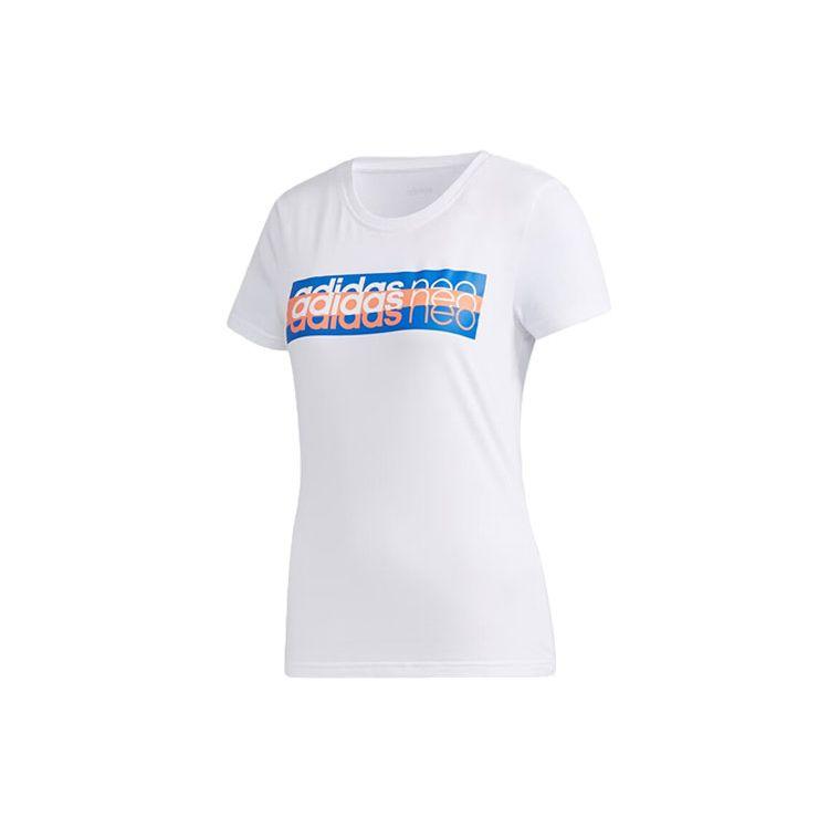 Adidas Neo Letter Logo Printed Color Block Breathable Regular T-Shirt Women Tops White FP7366