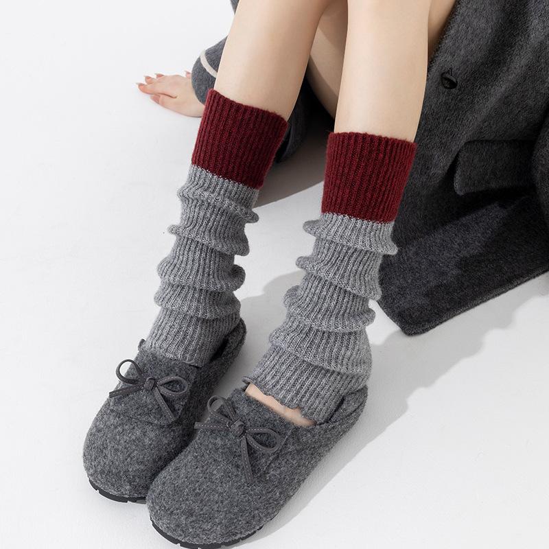 Stiefel Baumwolle Stapelsocken Überzug Gestrickte Wolle Beinüberzug Wolle Verdickt Warm Kontrastierende Spleißung Grau Wade