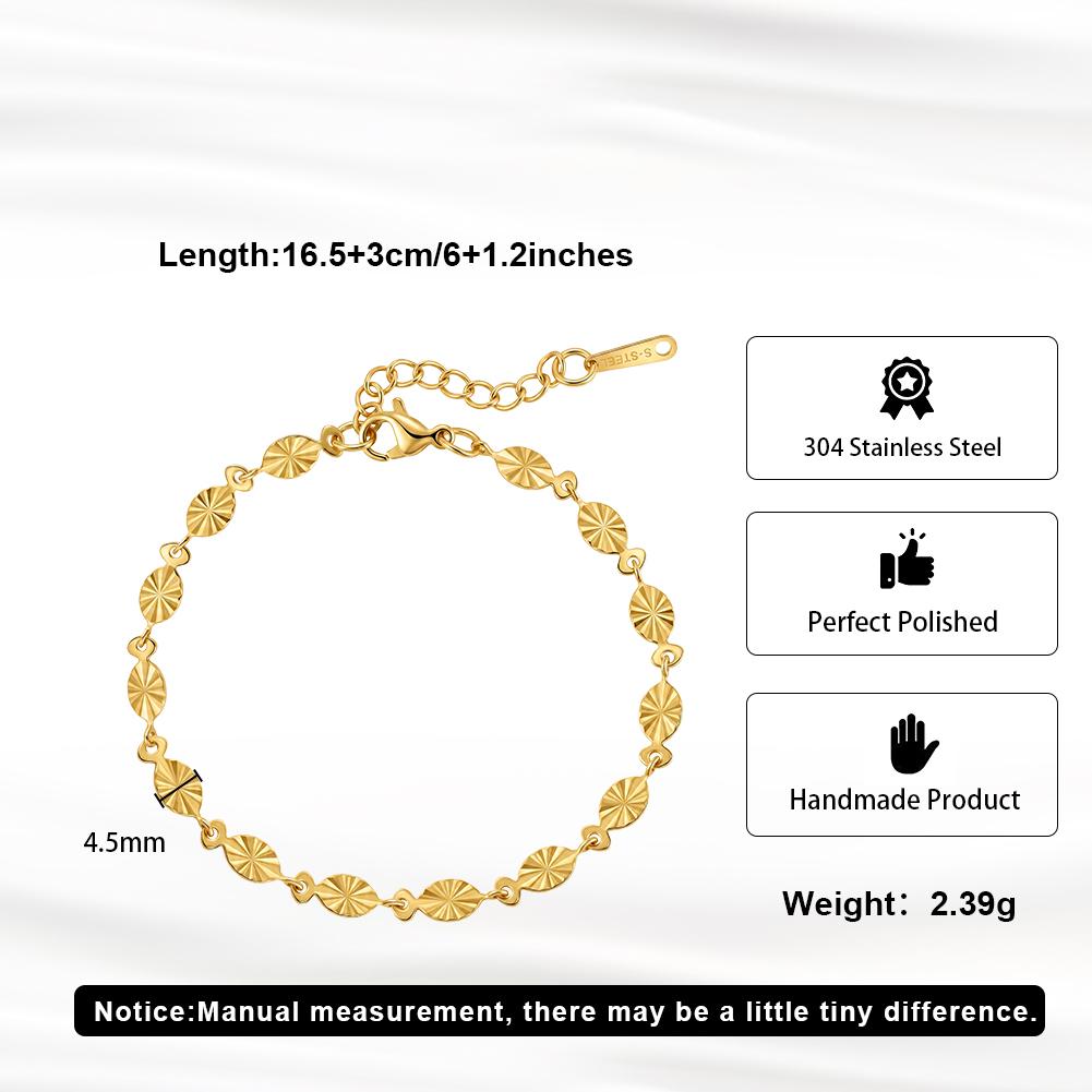 Textured Sunburst Disc 304 Stainless Steel Gold Tone Women Bracelet for Minimalist Daily Styling With Subtle Vintage Charm