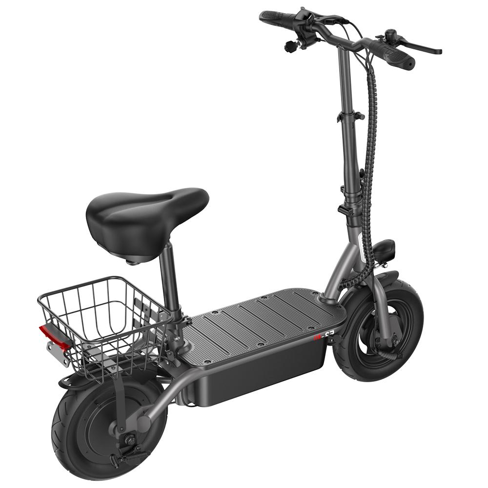 Monopattino elettrico pieghevole iScooter F2 per adulti con sedile, motore da 500W, batteria da 36V7.8Ah, pneumatici da 10 pollici con cestino, monopattino elettrico da città