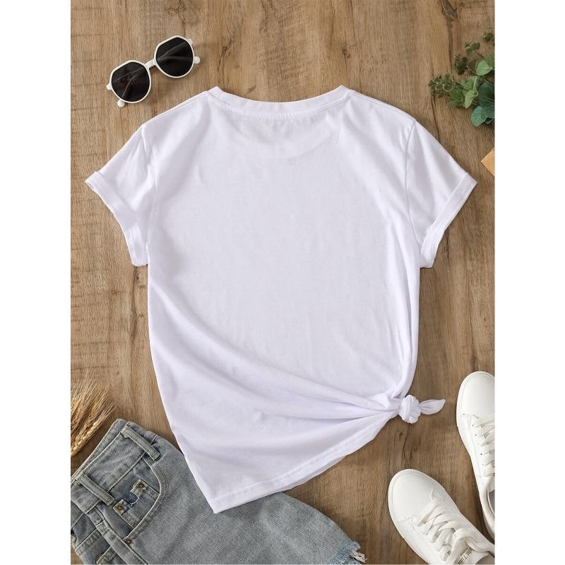 European Size Plus Size - Women'S White Glitter Green Drip Lip and Clover Pattern T-Shirt | St.  Casual Short Sleeve Round Neck, Glossy Lip Print