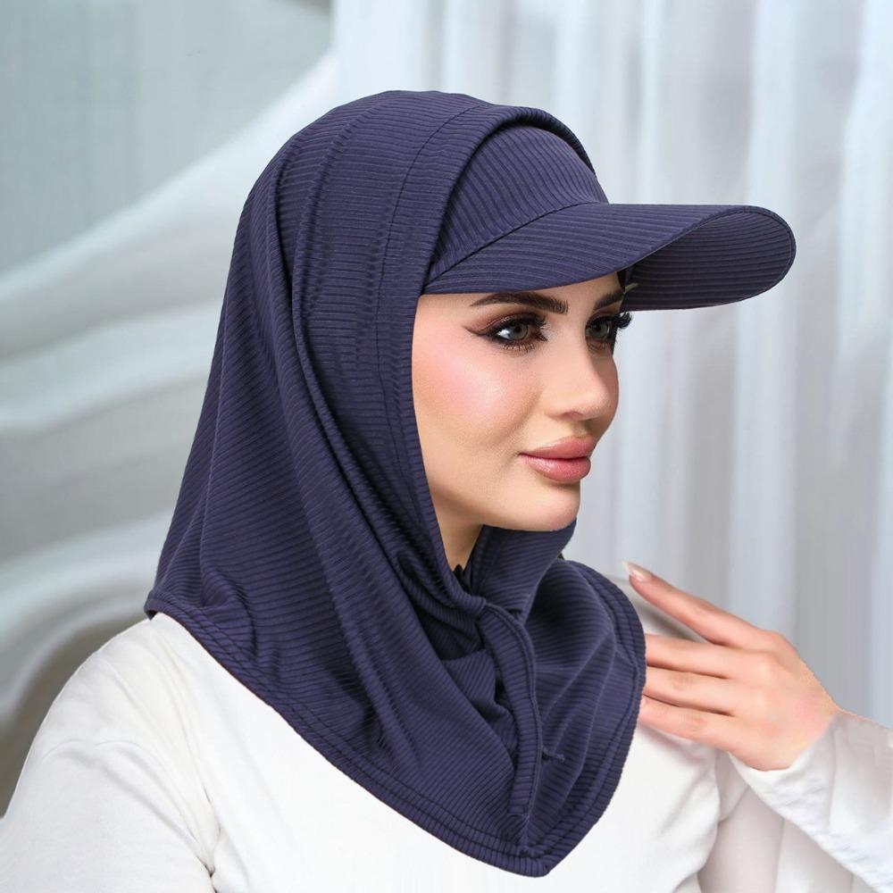 Classic Casual Solid Color Cycling Scarf Hijab Head Scarf Wrap Neck Protect Hijab Baseball Caps Knit Muslim Turban Bonnet Women