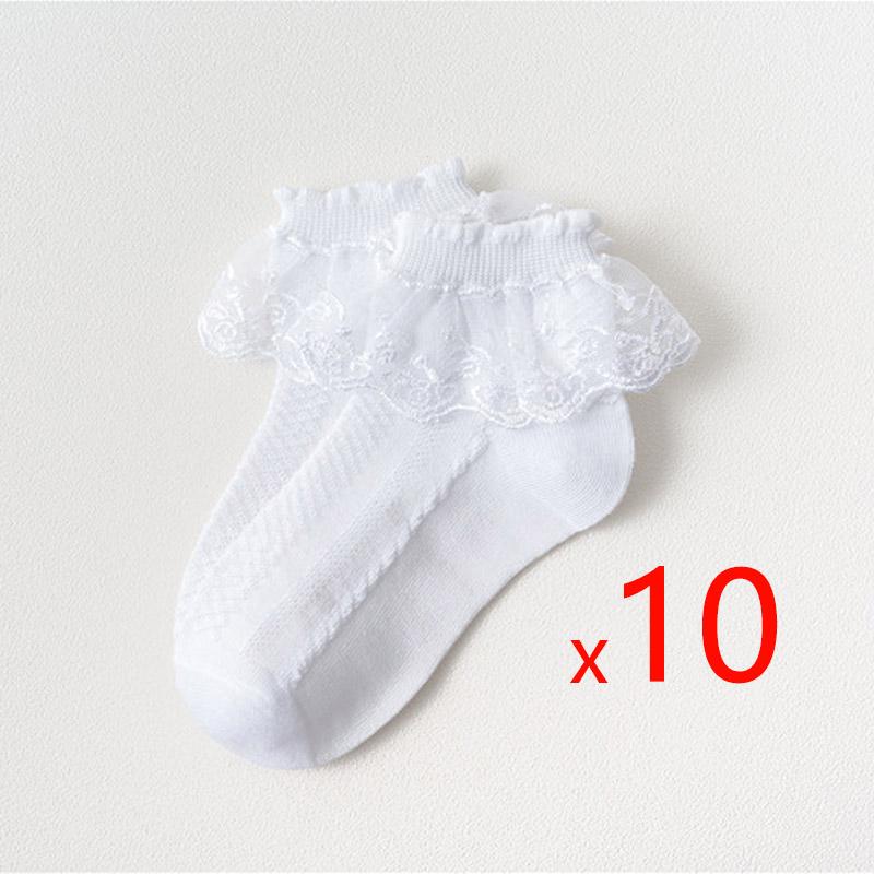 

10 Pairs/lot Baby Girls Kids Socks Lace Ruffle Princess Mesh Children Ankle Short Breathable Cotton White Pink Blue Toddler Sock 1-3 years old