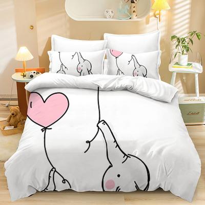 Home Textiles Three-Piece Valentine'S Day Baby Elephant Cartoon Digital Printing Quilt Pillowcase Bedding