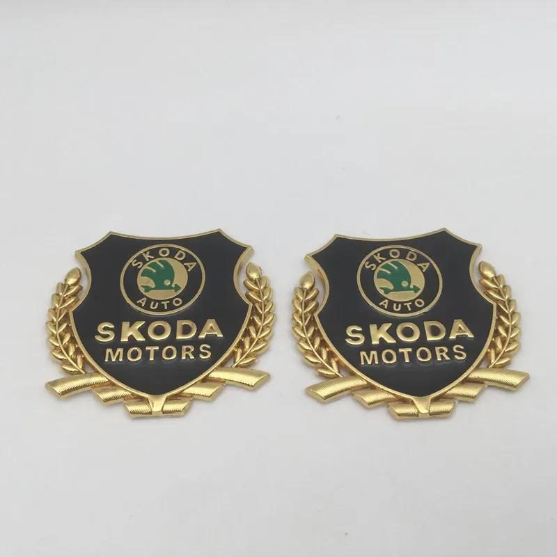 HLLQ9 2pcs 3D Metal for SKODA Car Body Window Fender Side Emblem Badge Decal Rear Tail Bumper Trunk Sticker Styling Accessories