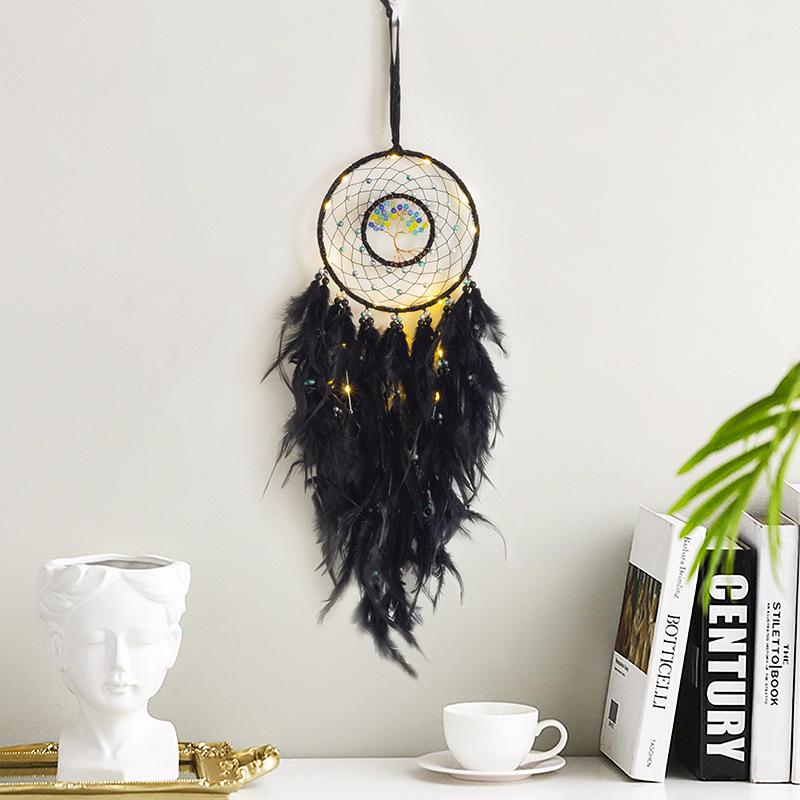 Life Tree Wind Chime Stone Hanging Ornament Fresh Girl Heart Forest Feather Pendant Bedroom Windowsill Creative Decoration