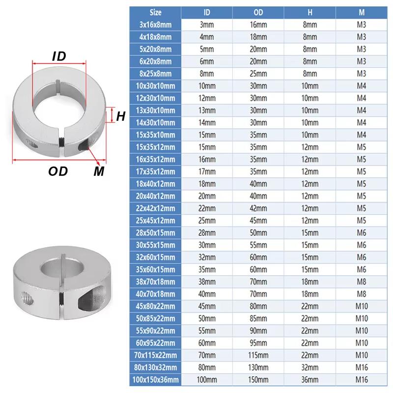 2Pcs 6-20mm Diameter Shaft Collar Aluminum Alloy Clamp-Type Collar with Screws Durable Double Split Fixed Locking Limit Ring KSTSSH-6-20-8