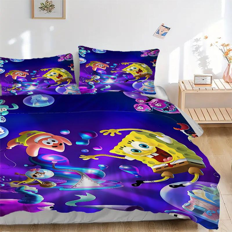 

3pcs SpongeBob SquarePants Duvet Cover Set - Soft & Breathable Bedding, Includes 1 Duvet Cover and 1/2 Pillowcases (No Insert) yy251107187 135x200cm