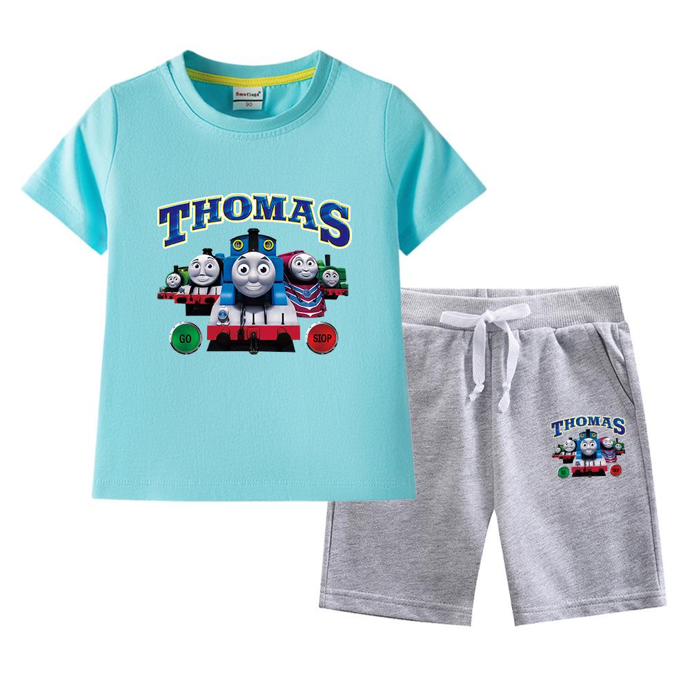 Thomas Kids Boys' 2023 Cotton Summer Set: Short Sleeve T-shirt & Capris 2-Piece